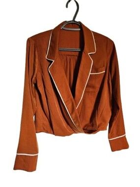 Rust Brown Women's Blouse with Contrast Piping